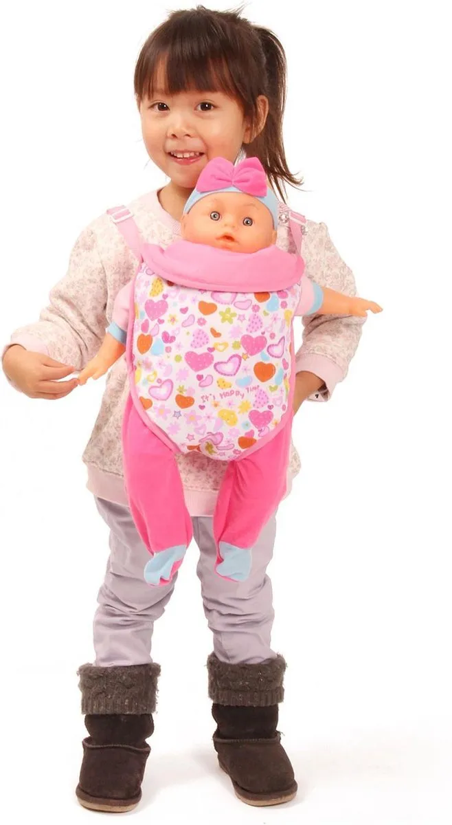 Johntoy 27517 Buikdraagzak voor Babypop - Roze/Wit - afbeelding 6 van 6