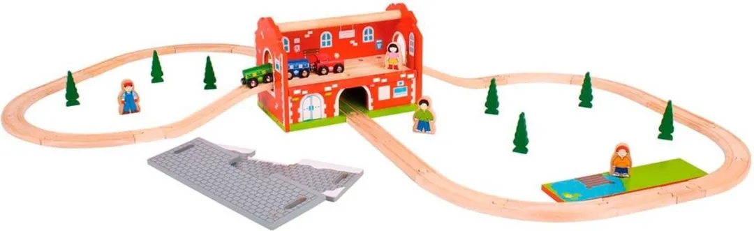 BIGJIGS Treinbaan Station Speelkoffer - 40-delig - Multi