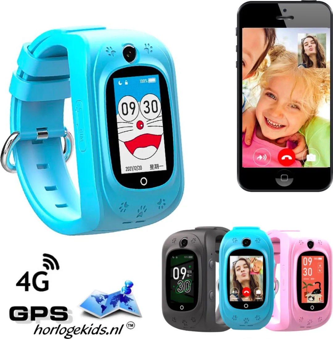 GPSHorlogeKids - GPS horloge kind - smartwatch kinderen - SMS - 4G videobellen - spatwaterdicht - SOS alarm - incl. SIM - TINY Blauw