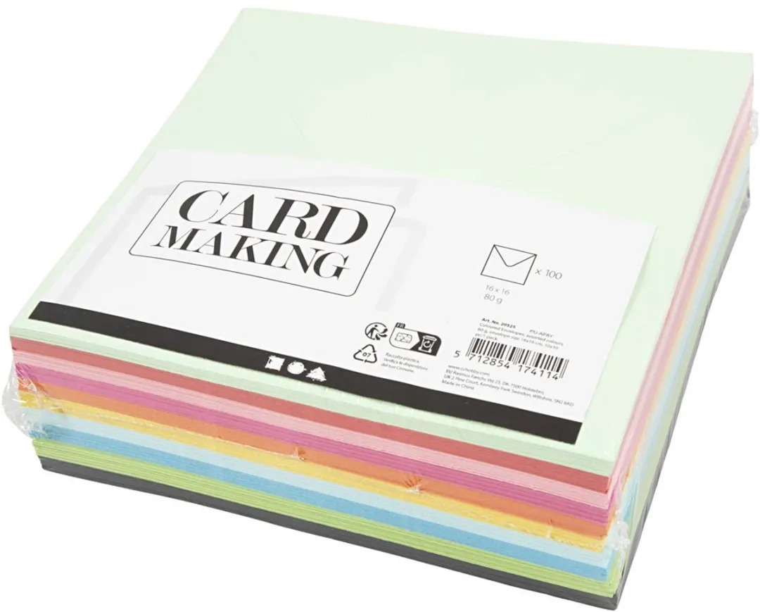 Creativ Company Gekleurde Enveloppen 16x16cm - Multicolor - 100 Stuks