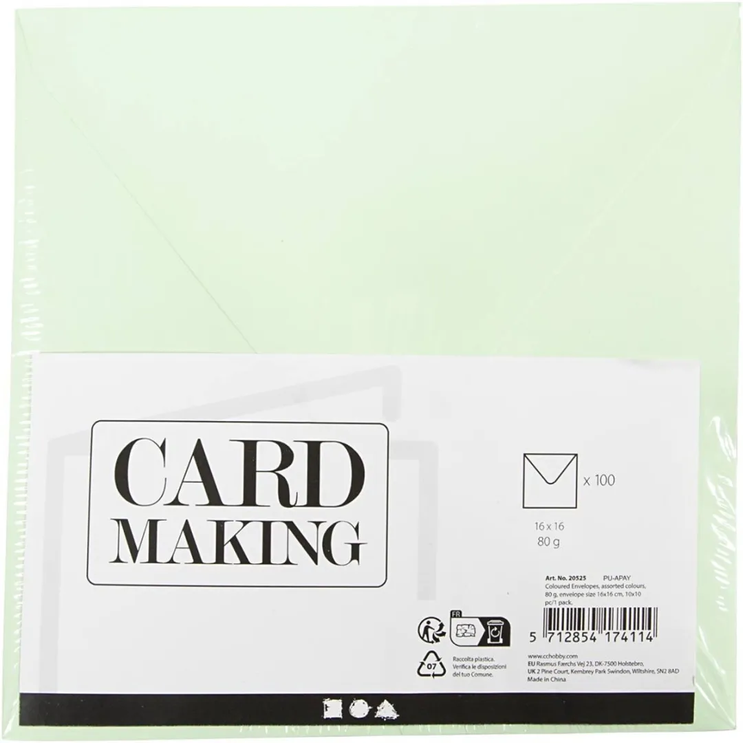 Creativ Company Gekleurde Enveloppen 16x16cm - Multicolor - 100 Stuks