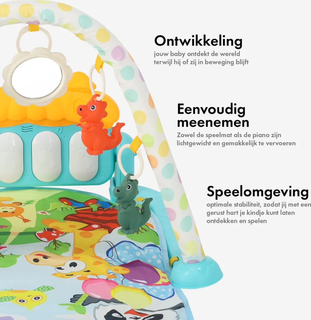 Moni Toys - Piano Activiteiten Speelkleed - Multicolor - Met Speelboog, Spiegeltje & Muziek - Educatief Baby Gym - Vanaf 0 Maanden