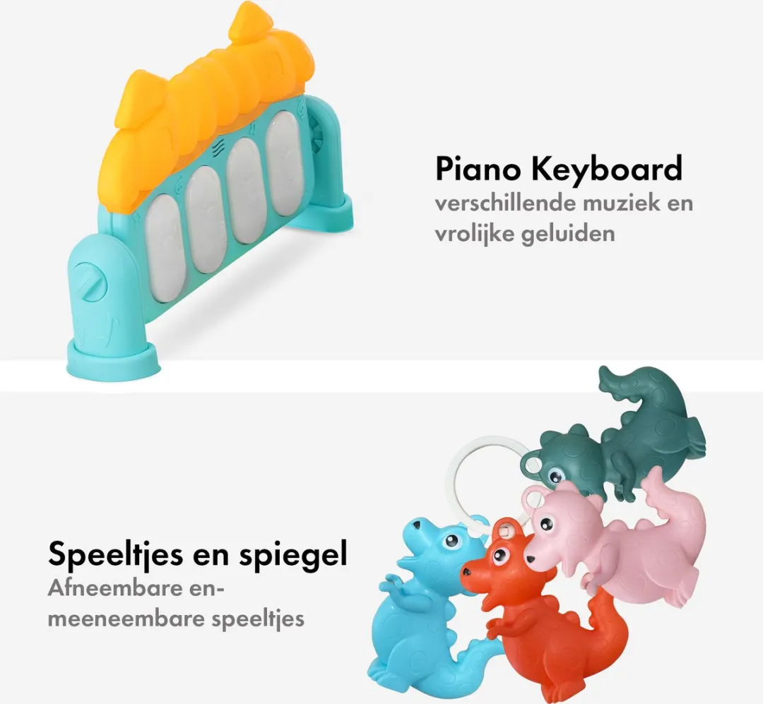 Moni Toys - Piano Activiteiten Speelkleed - Multicolor - Met Speelboog, Spiegeltje & Muziek - Educatief Baby Gym - Vanaf 0 Maanden