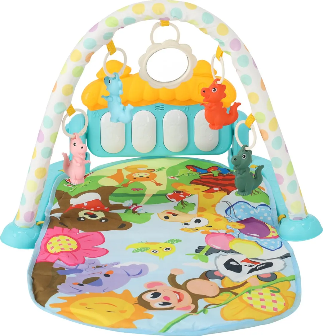 Moni Toys - Piano Activiteiten Speelkleed - Multicolor - Met Speelboog, Spiegeltje & Muziek - Educatief Baby Gym - Vanaf 0 Maanden