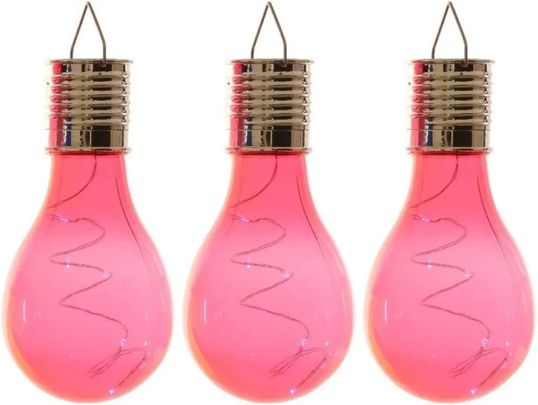 Lumineo 3x Zonne LED Lampbolletjes Rood 14cm