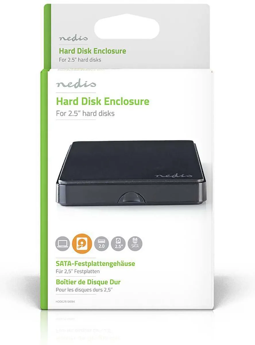 Nedis HDDE25100BK 2.5" SATA HDD Behuizing - USB 2.0 - Zwart