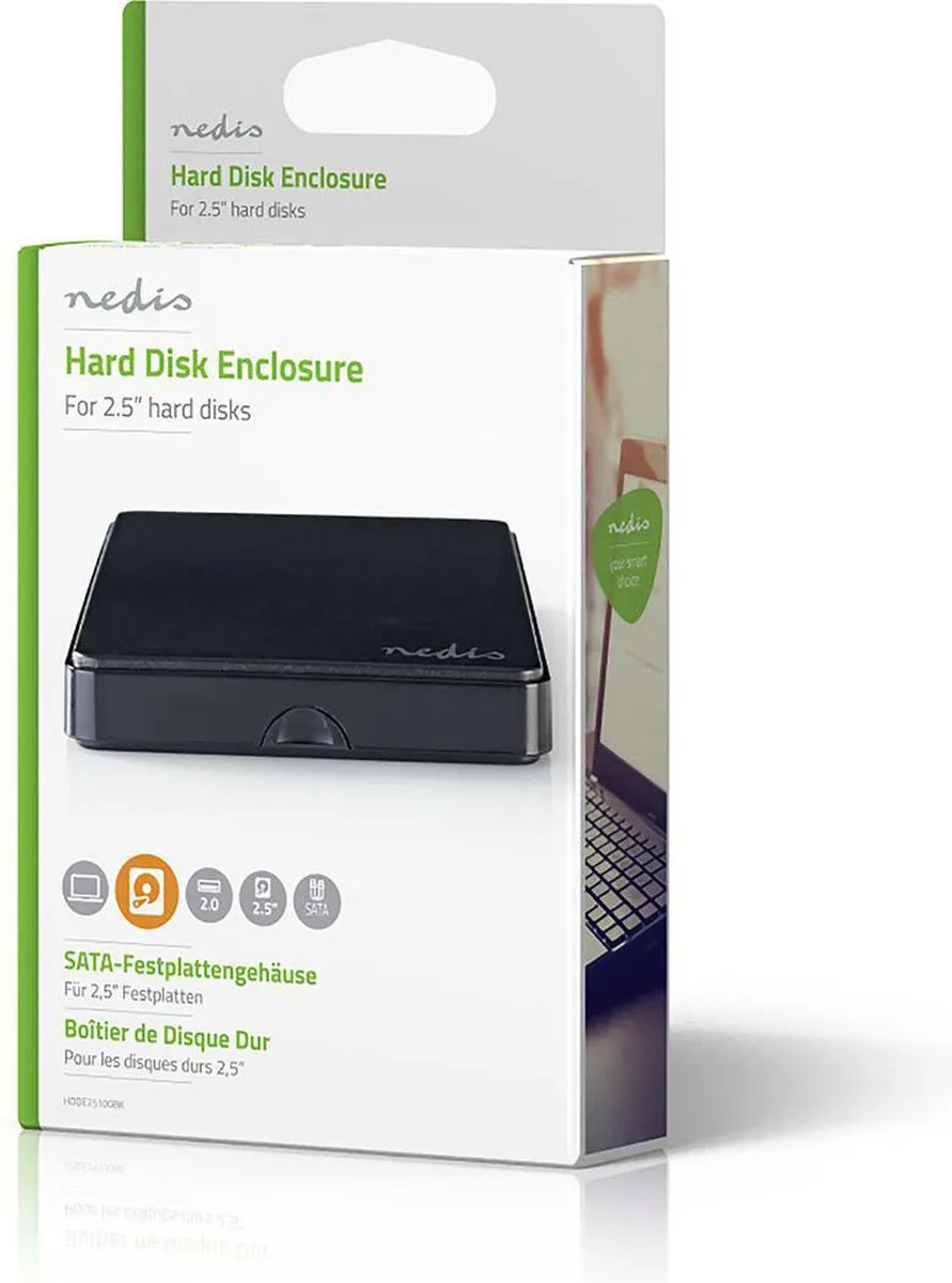 Nedis HDDE25100BK 2.5" SATA HDD Behuizing - USB 2.0 - Zwart - afbeelding 6 van 6