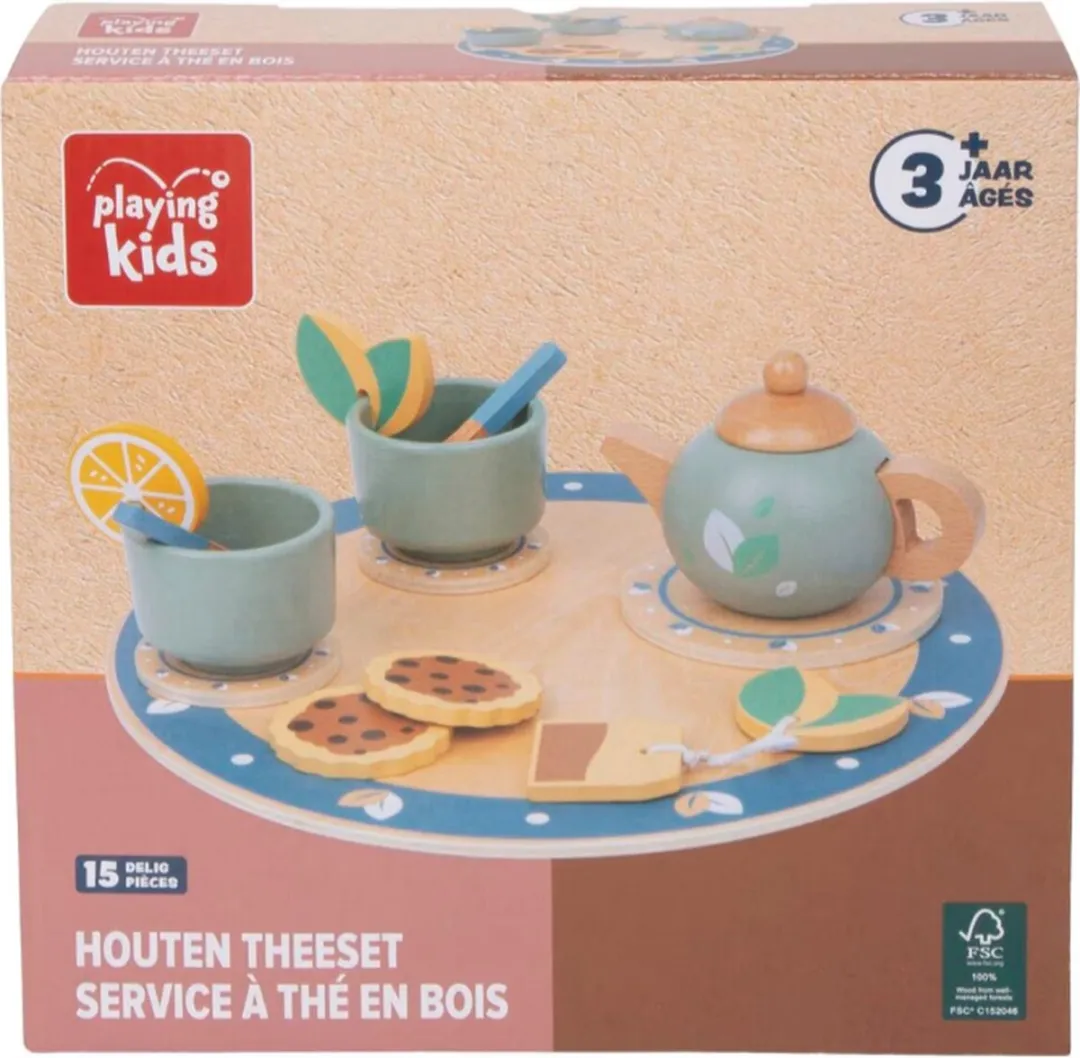 Playing Kids Houten Theeservies 15-delig - Meerkleurig