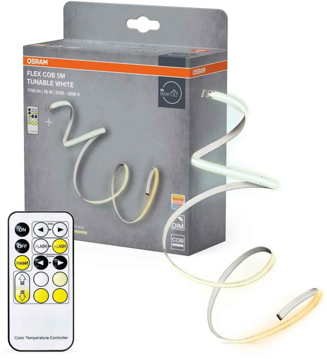 Osram Flex COB 5M LED Strip TW RC - 30W 1700lm - Warm/Koud Wit