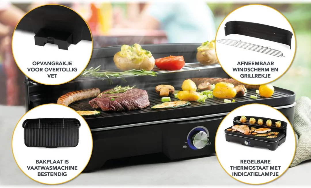 Domo DO9260G Barbecue Tafelgrill 2200W - Zwart