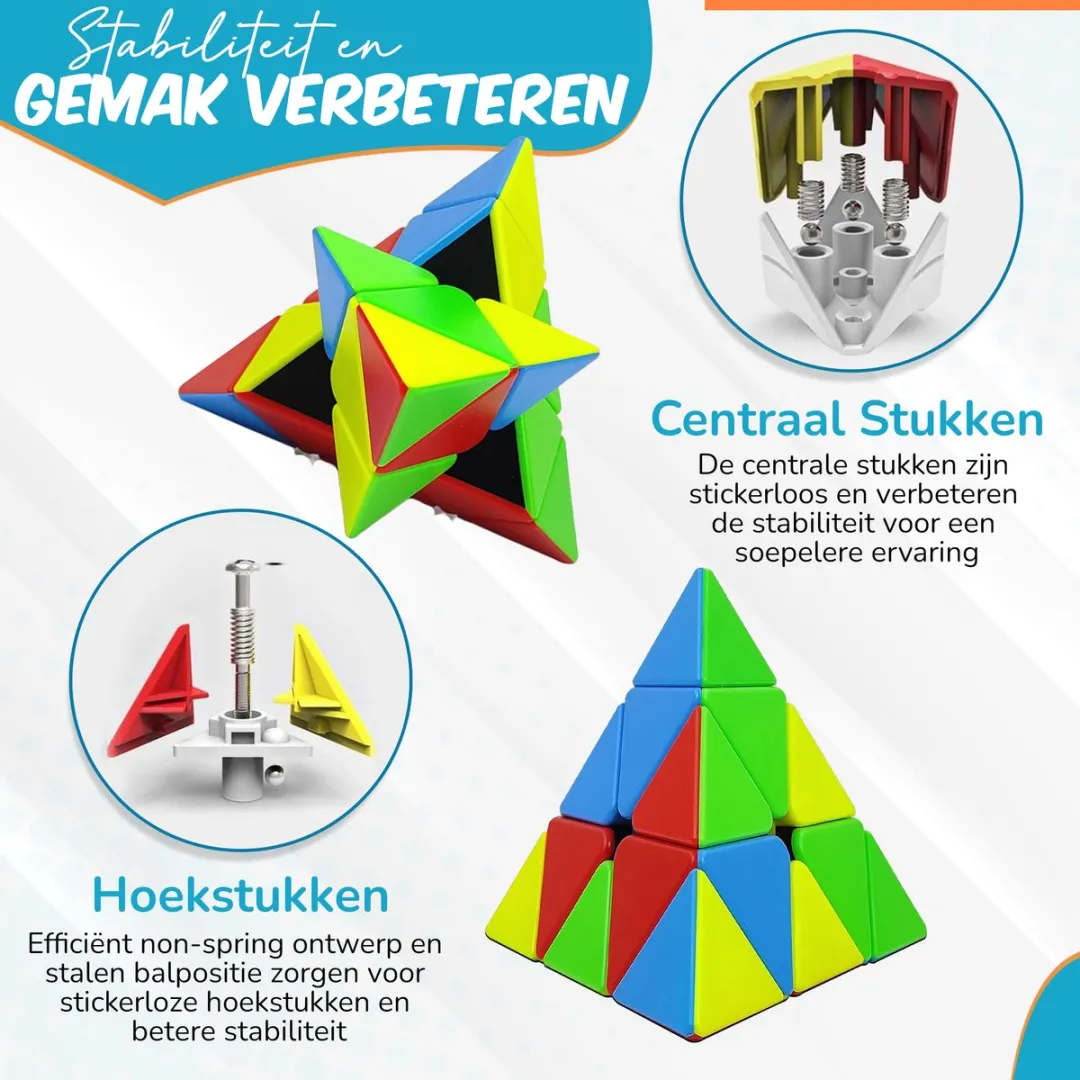 Pyraminx Kubus - Breinbrekers voor Volwassenen en Kinderen - Cube - Kubus - Puzzel Kubus - Cadeauset