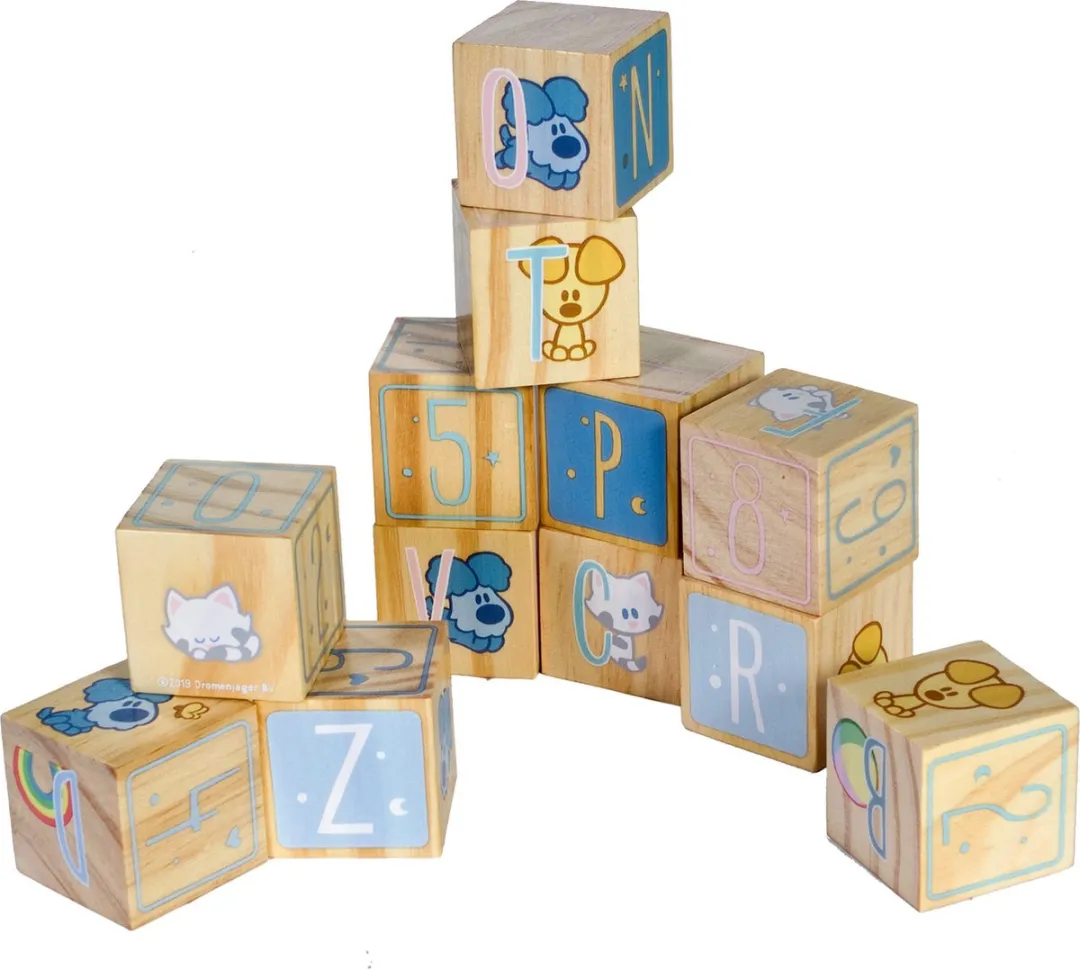 Rubo Toys Woezel en Pip Houten Blokken - 3 Stuks - Blauw