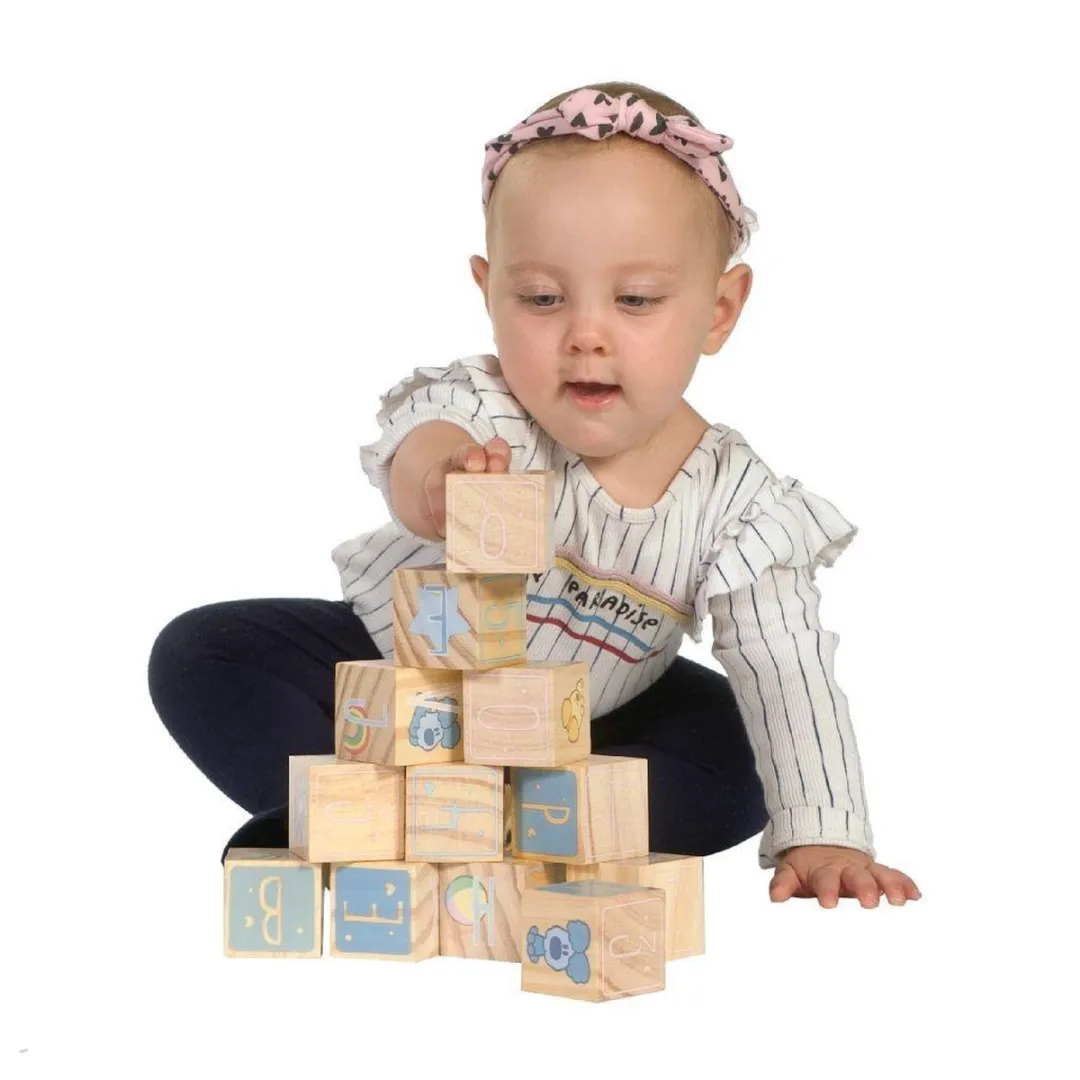 Rubo Toys Woezel en Pip Houten Blokken - 3 Stuks - Blauw