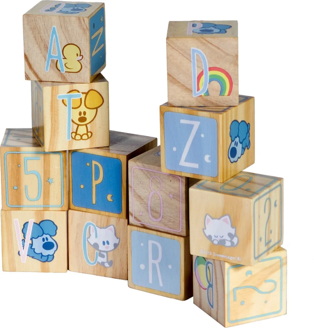 Rubo Toys Woezel en Pip Houten Blokken - 3 Stuks - Blauw