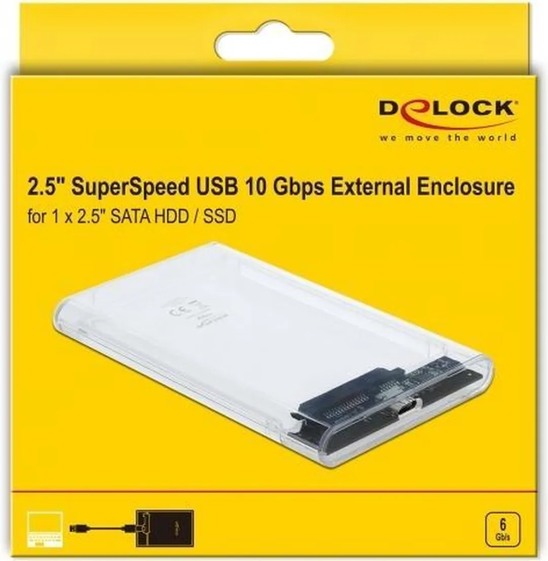 Delock 42617 Extern Behuizing 2.5" SATA HDD/SSD - USB 3.1 Gen 2 10Gbps - Transparant