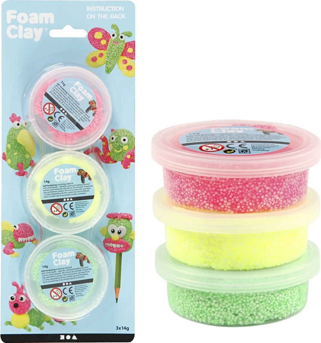Foam Clay Zelfhardende Klei - 3 Stuks - Roze/Lime/Neon Groen