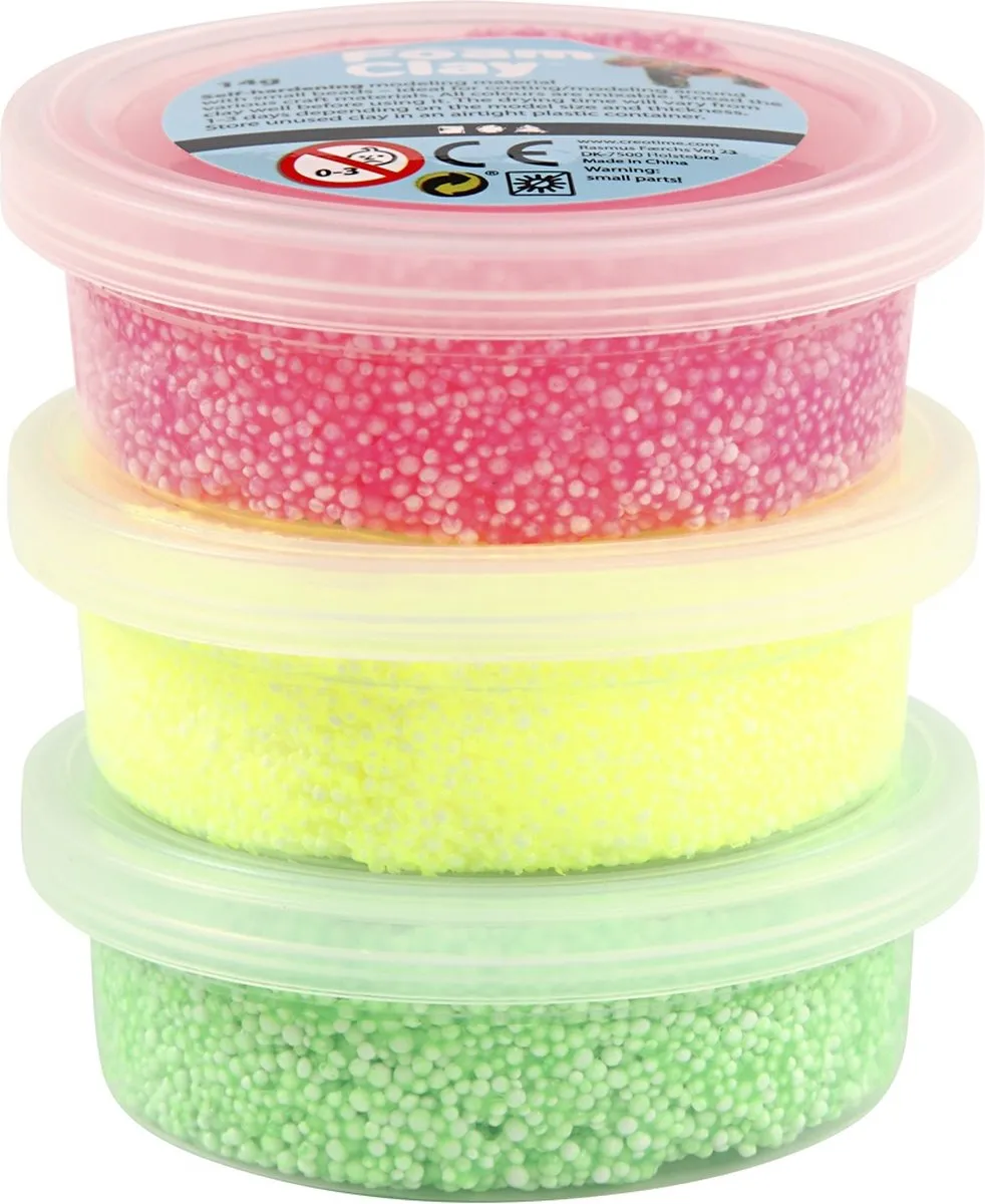 Foam Clay Zelfhardende Klei - 3 Stuks - Roze/Lime/Neon Groen