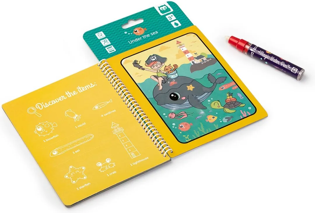 Eurekakids Magic Tekenboek met Water - Water Doodle Boek Zeedieren - Tekenen met Waterstift
