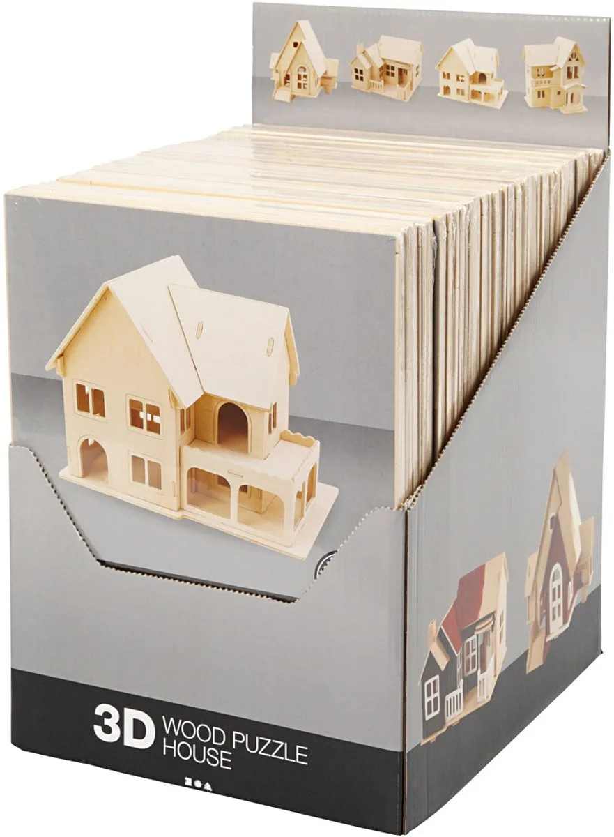Creativ Company 3D Houten Constructie Set - 24 Stuks - 4 Designs