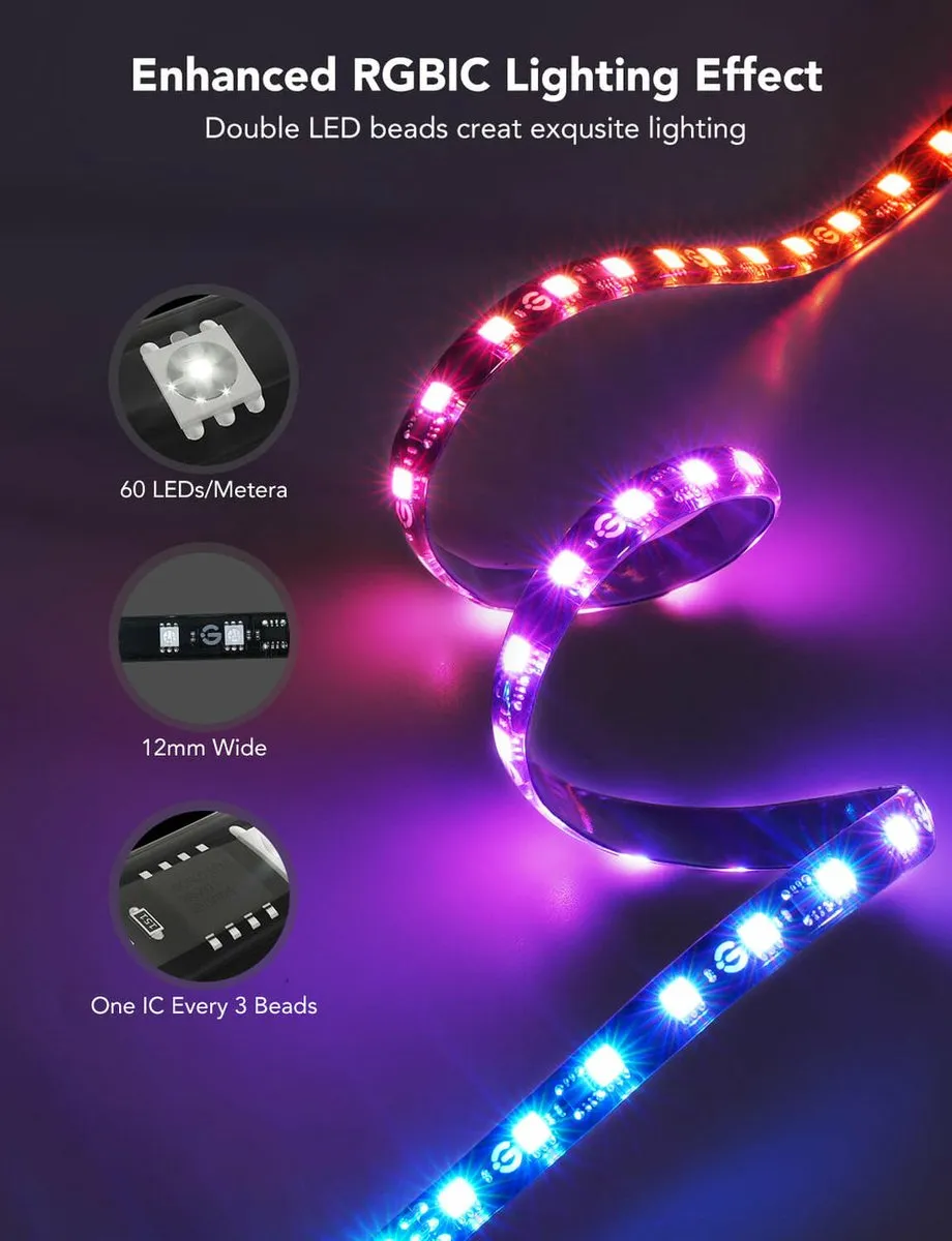 Govee TV Backlight T2 RGBWIC 55-65" - TV LED-strip - 216 LED's - Zwart