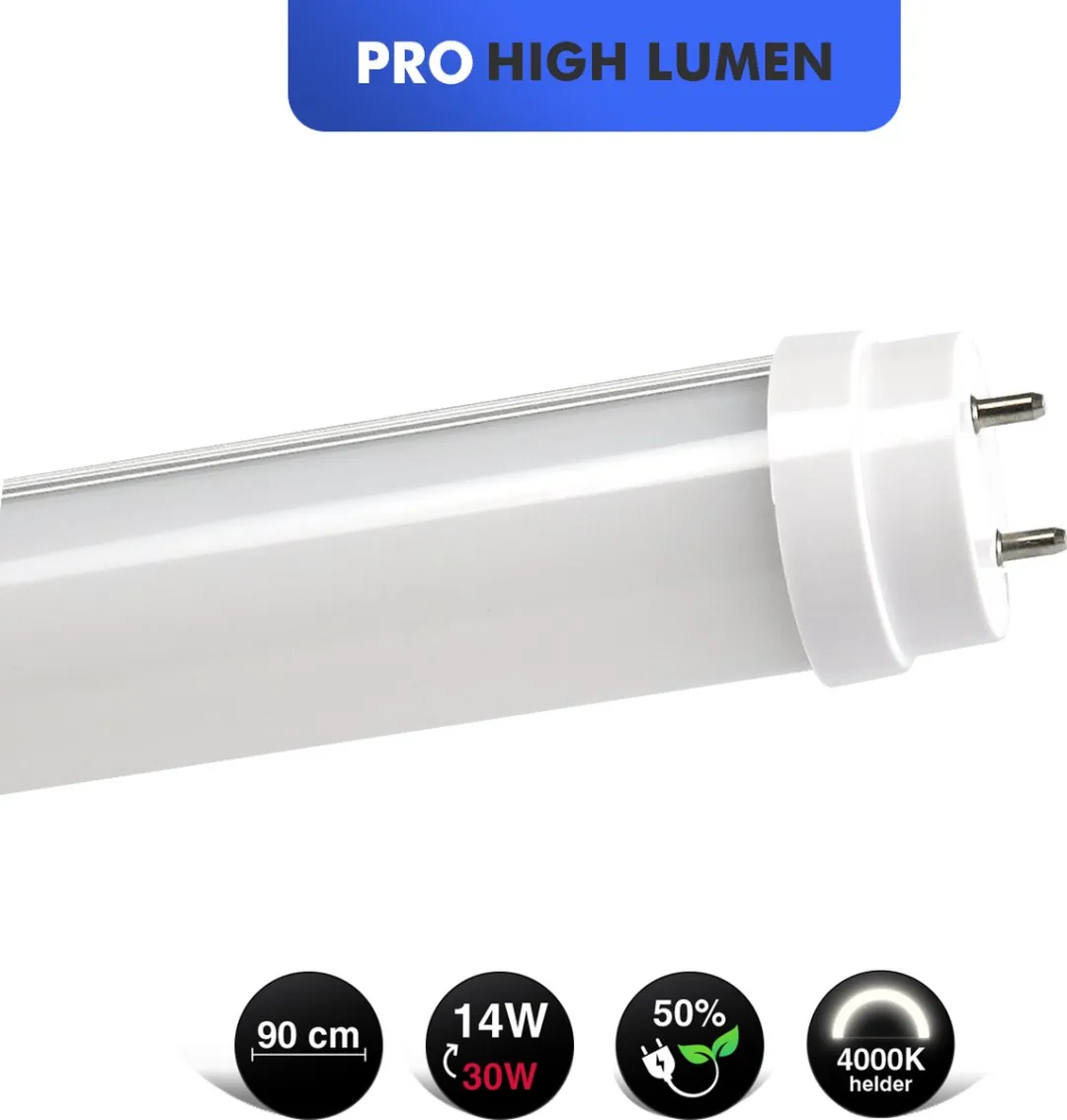 LED TL Buis - 2 Stuks - 90cm - Helder wit 4000K - PRO High lumen 140lm/w - 14w - Bespaart 50% - Voordeel pack - Incl. Dummy starters