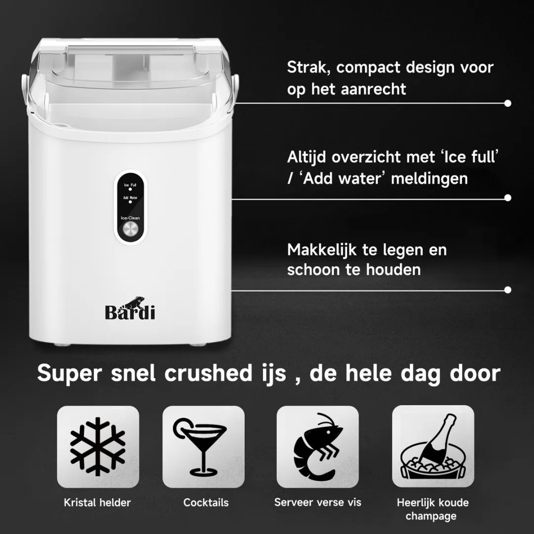 Bardi Nugget IJsblokjesmachine 1.1L - Wit - 15kg/24u