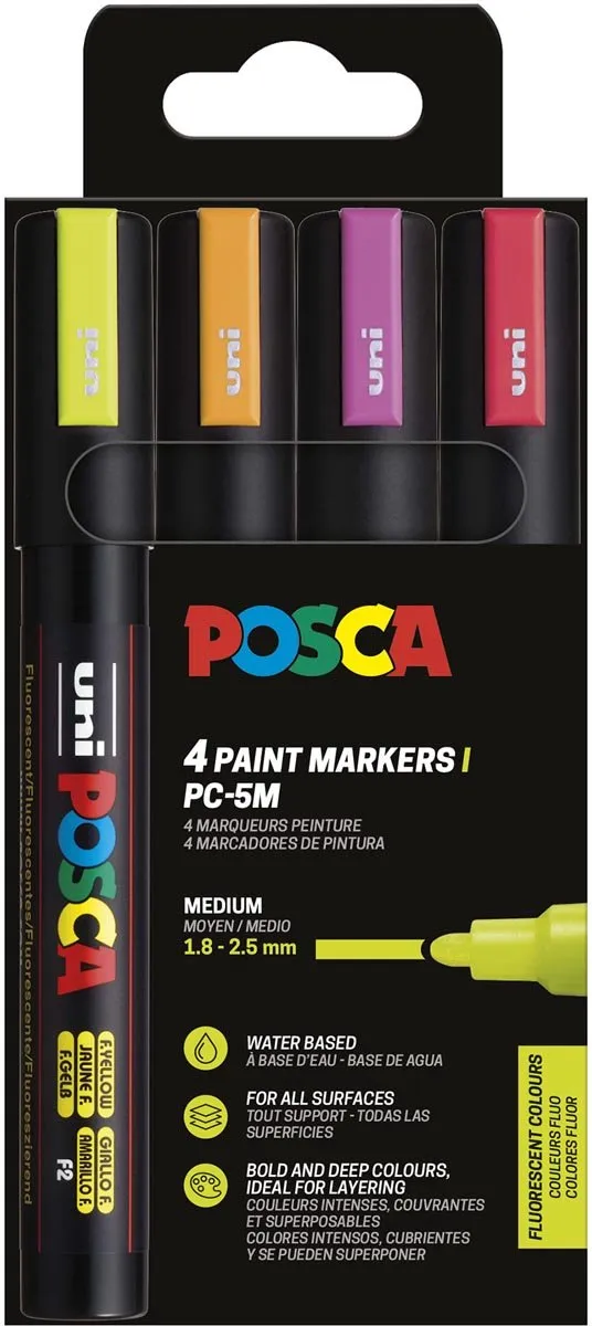 Paintmarker uni posca pc5m m fluor 4st assorti