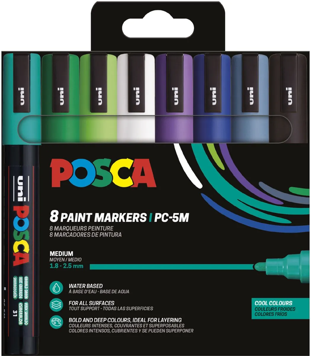 Paintmarker uni posca pc5m m fluor 4st assorti