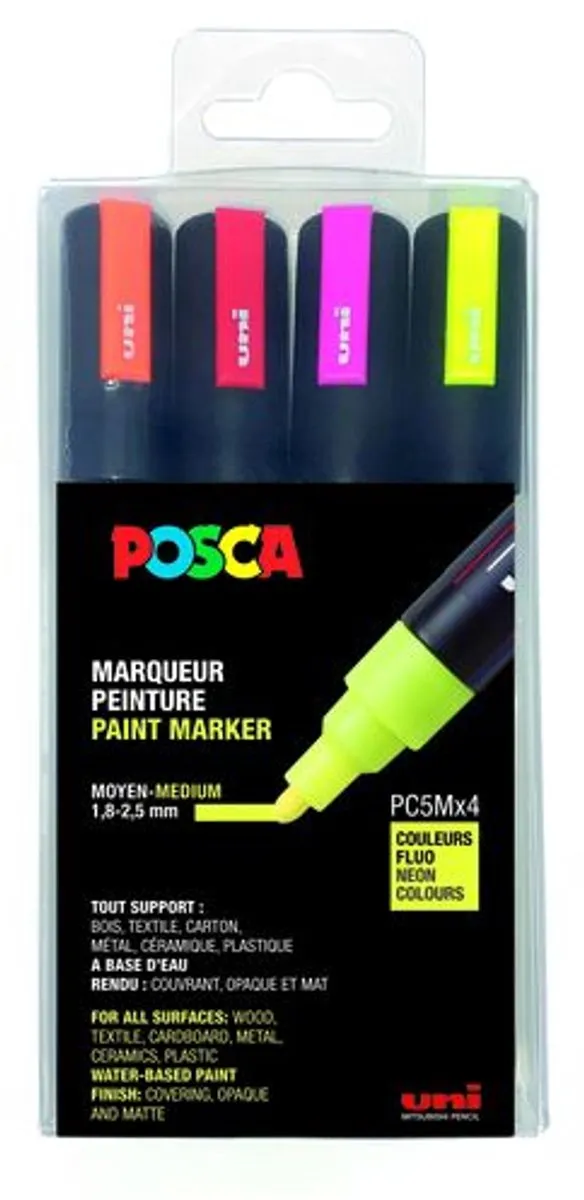 Paintmarker uni posca pc5m m fluor 4st assorti