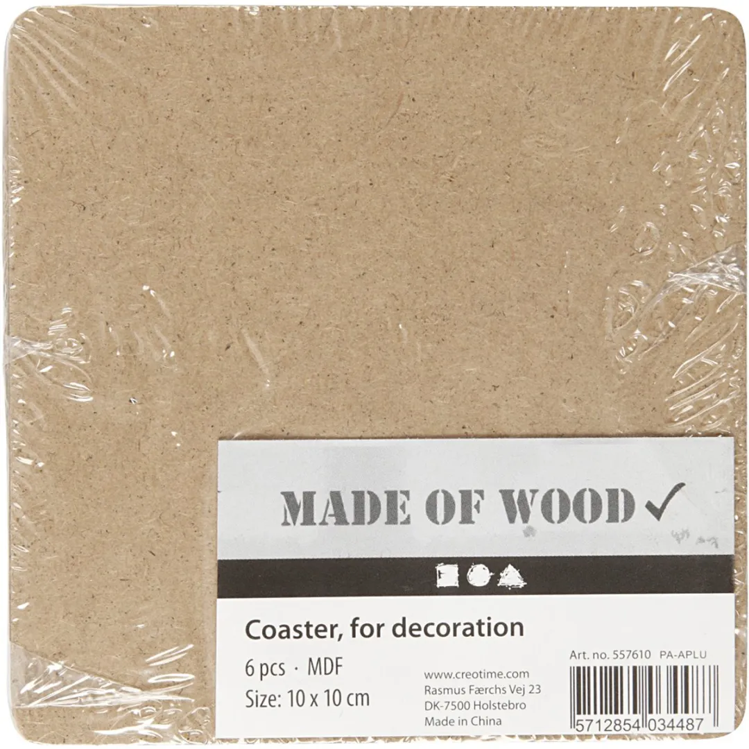 Creativ Company MDF Onderzetters 10x10cm - 6 Stuks