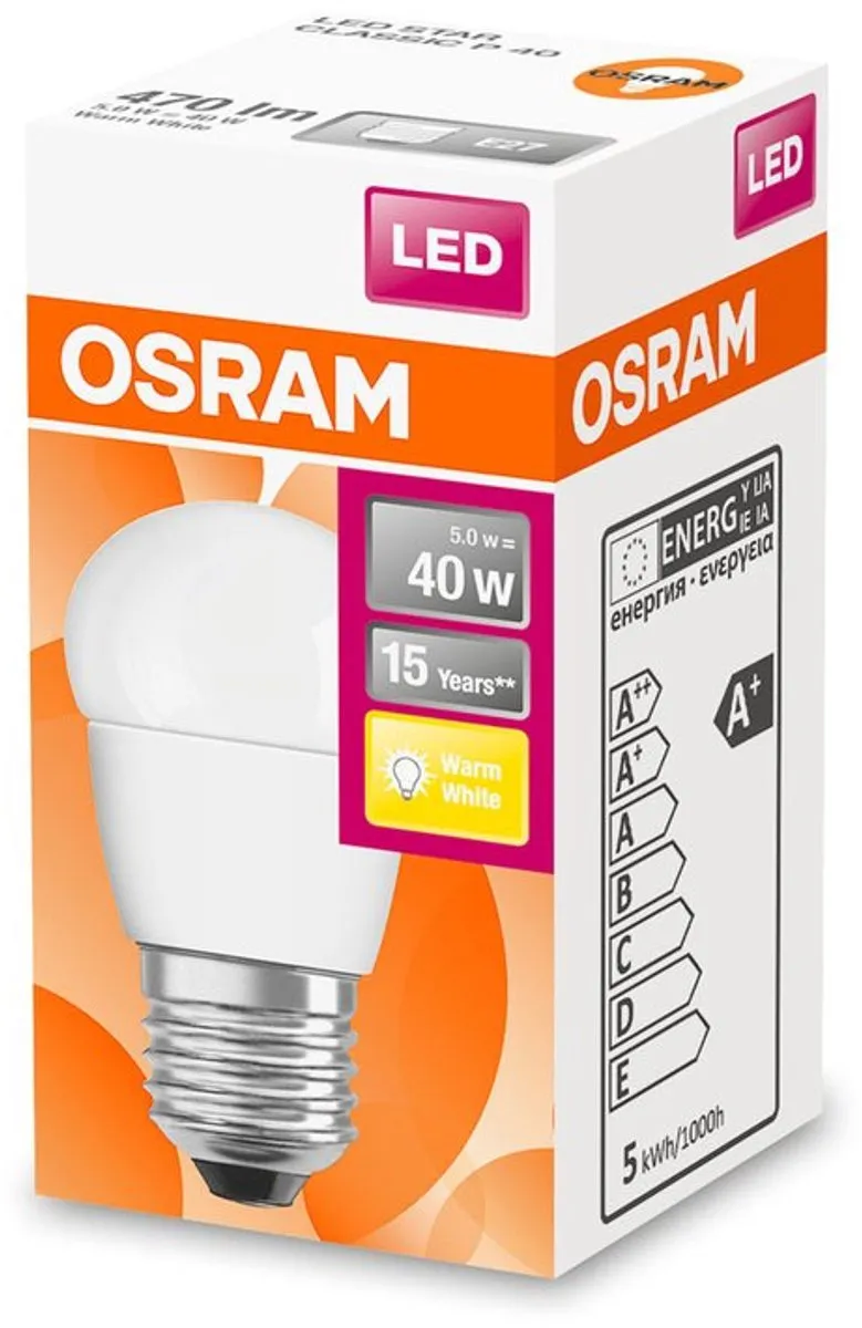 Osram E27 LED Kogellamp 5W 2700K - Mat - afbeelding 2 van 3