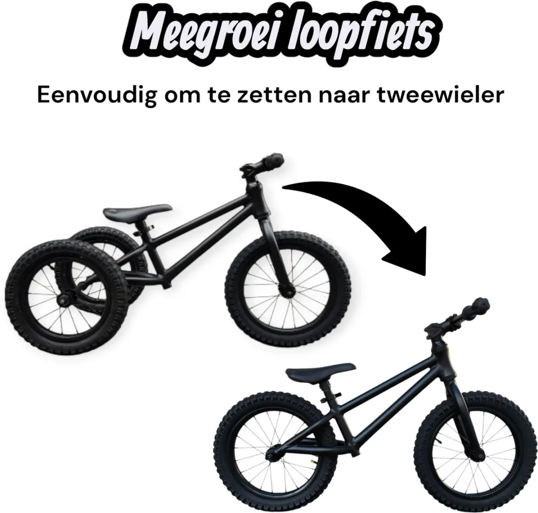 Jobber Trikebike Loopfiets 14" 3-in-1 - 4 Wielen - Trike Zwart