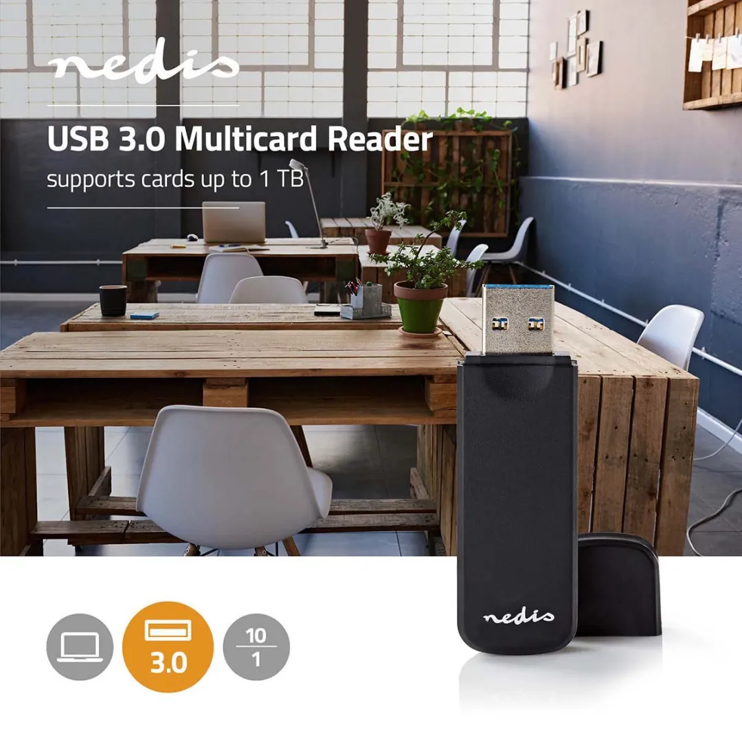 Nedis CRDRU3100 Kaartlezer - USB 3.2 Gen1 - Zwart