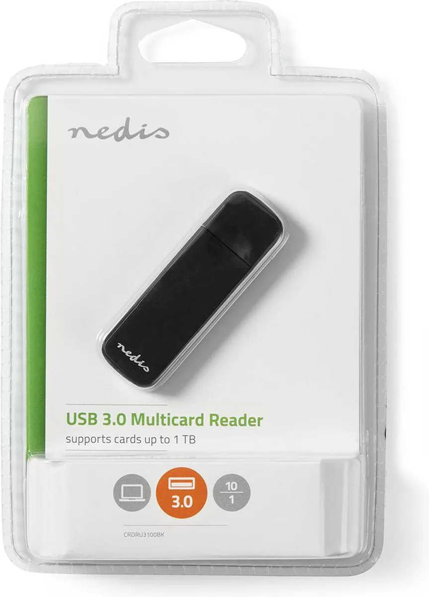 Nedis CRDRU3100 Kaartlezer - USB 3.2 Gen1 - Zwart