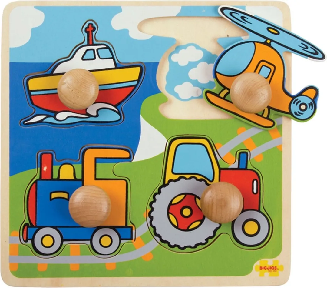 BigJigs Houten Puzzel Voertuigen BJ519 - 4 Stuks - Multicolor