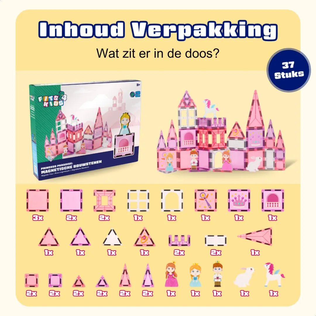 Fits4Kids Magnetic Tiles Princess Paradise 37-delig - Multicolor