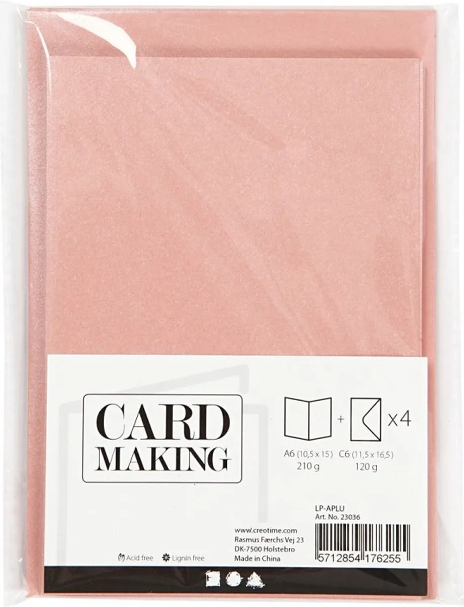 Creativ Company Kaarten & Enveloppen 10,5x15cm Roze - 4 Stuks