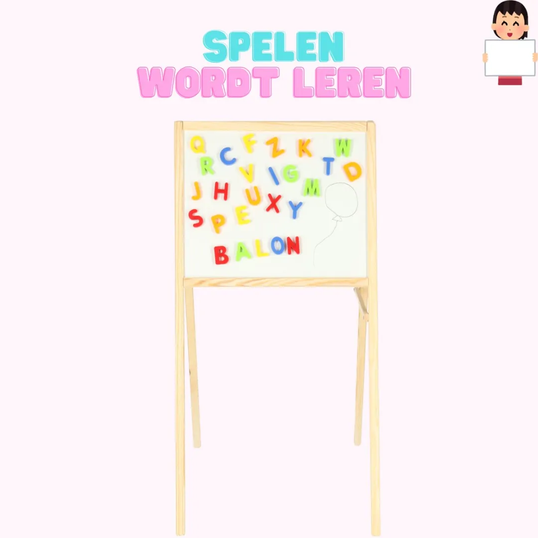 EduPlay Dubbelzijdig Schoolbord Kinderbord - Magnetisch & Krijt - Hout