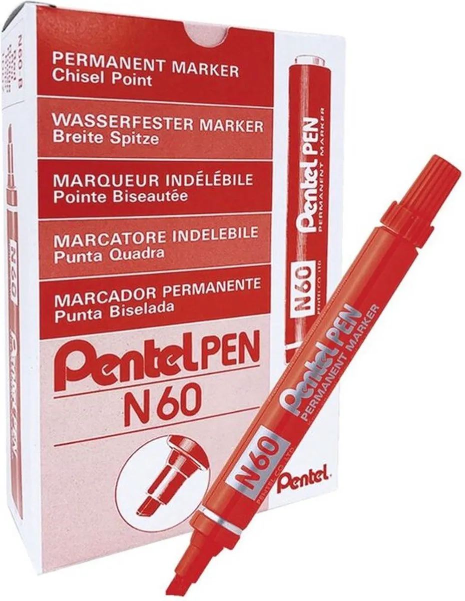 Pentel N60 Schuin Viltstift 1.2-6mm - 12 Stuks - Rood