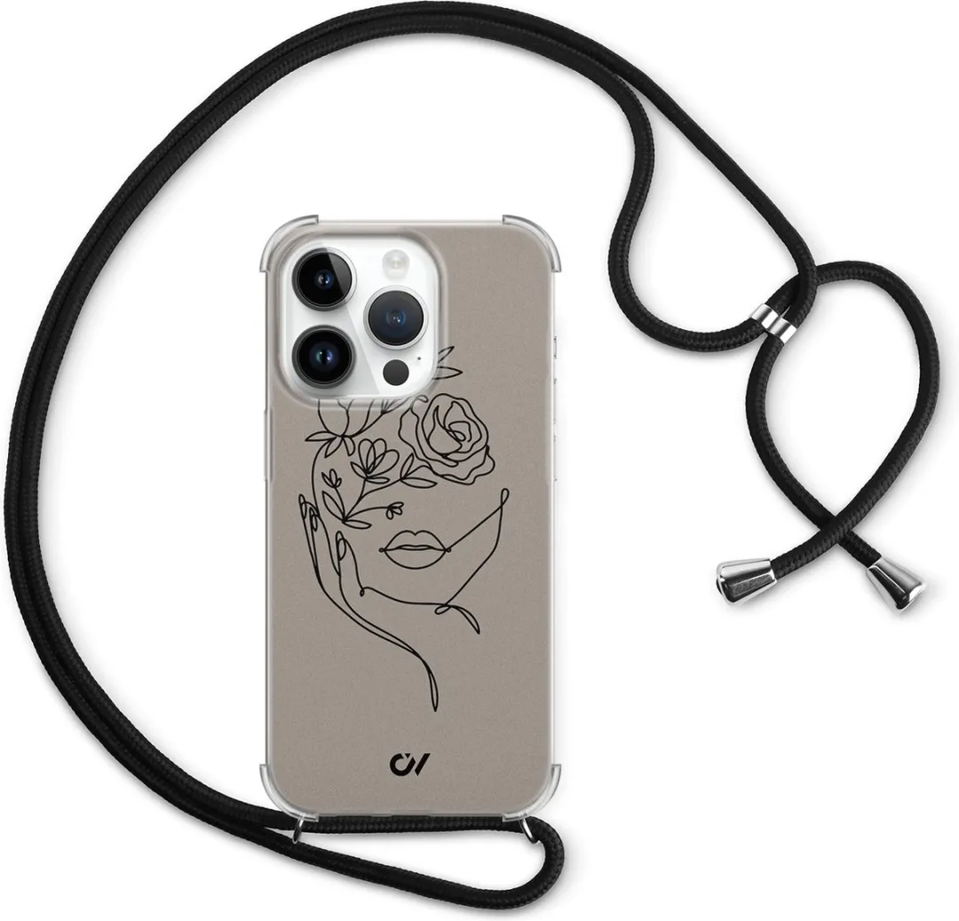 Casevibes iPhone 14 Pro Telefoonhoesje - Oneline Face Flower - Bruin