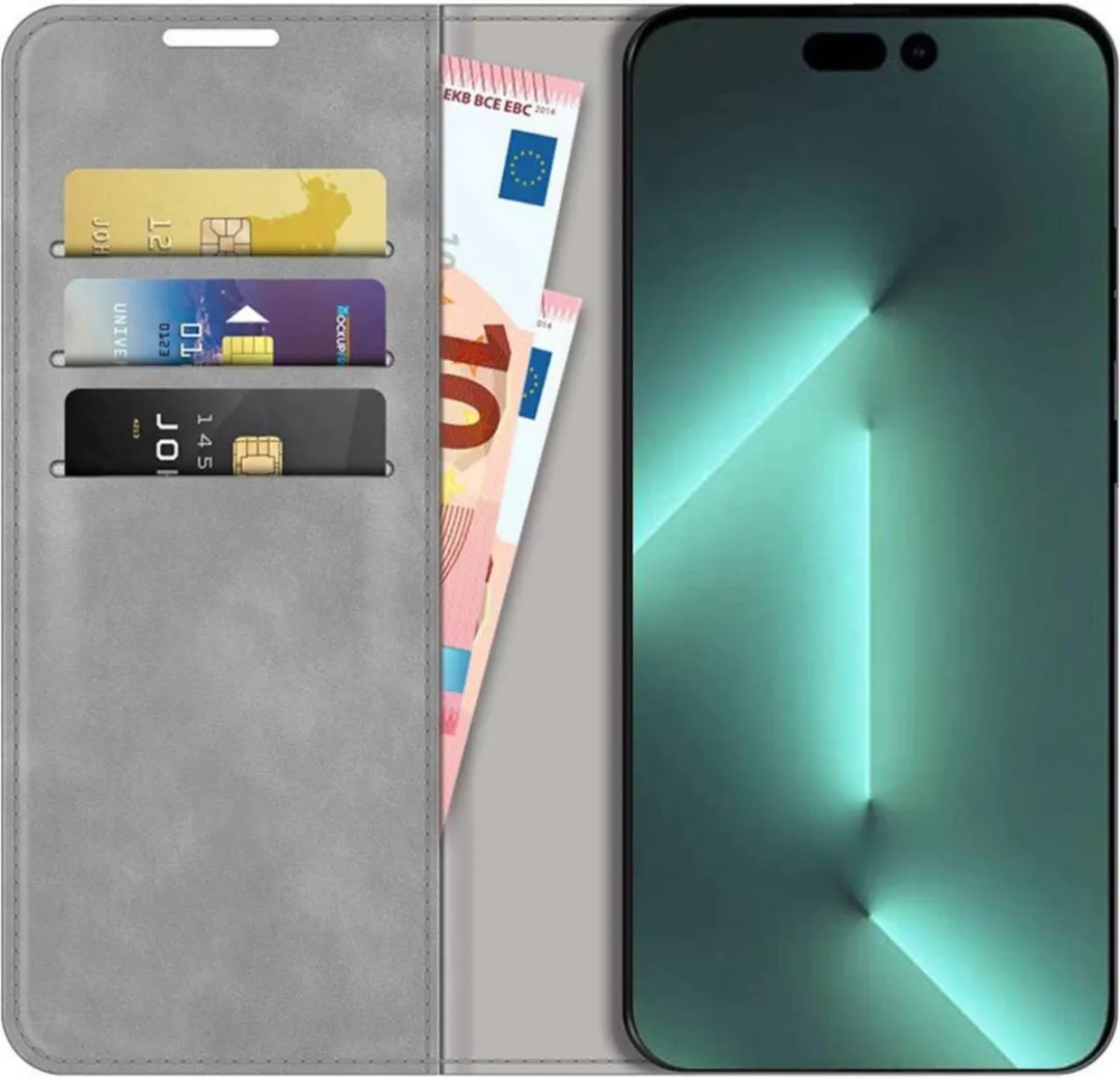Just in Case Cazy iPhone 14 Pro Max Hoesje - 4 Pasjes Grijs - afbeelding 6 van 6