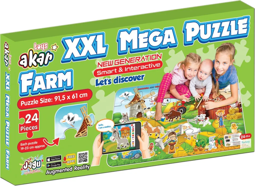 Akar Toys - Farm - Puzzel / XXL Puzzel / Speelmat / Speelgoed / Met GRATIS App - 91.5x61cm - 24st