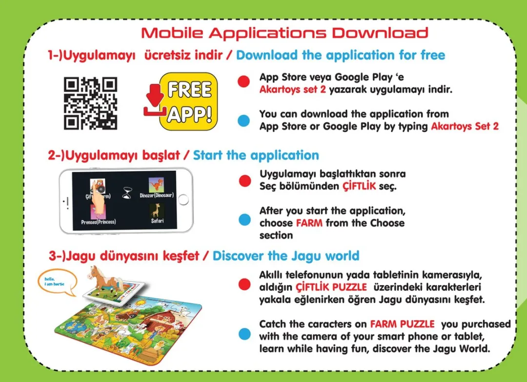 Akar Toys - Farm - Puzzel / XXL Puzzel / Speelmat / Speelgoed / Met GRATIS App - 91.5x61cm - 24st