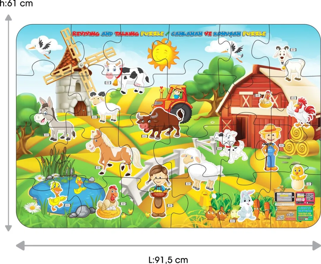 Akar Toys - Farm - Puzzel / XXL Puzzel / Speelmat / Speelgoed / Met GRATIS App - 91.5x61cm - 24st
