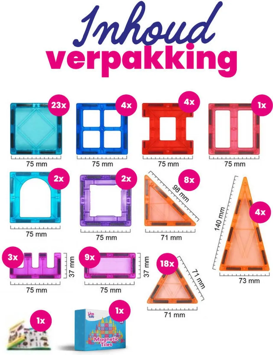 LiasToys Magnetic Tiles Magnetisch Speelgoed 78 Stuks - Multicolor