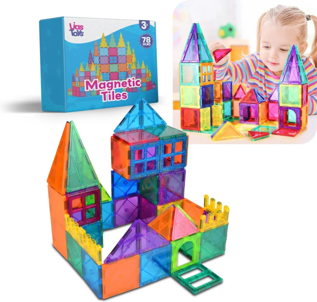 LiasToys Magnetic Tiles Magnetisch Speelgoed 78 Stuks - Multicolor