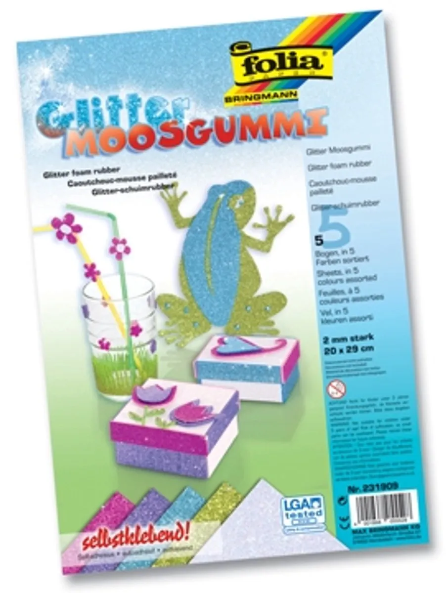 Folia Mosgummi Glitter - 5 Sheets Roze/Paars/Lichtblauw/Lichtgroen/Wit - afbeelding 5 van 5