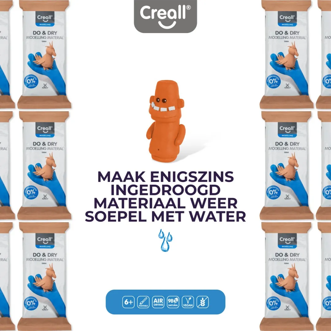 Creall Do & Dry | Luchtdrogende klei kleur Terra | 12 x 500g | Made in Holland | Zacht en klaar voor gebruik | Made in Holland | Knutselwerk kinderen, school, hobby, DIY en creatieve projecten
