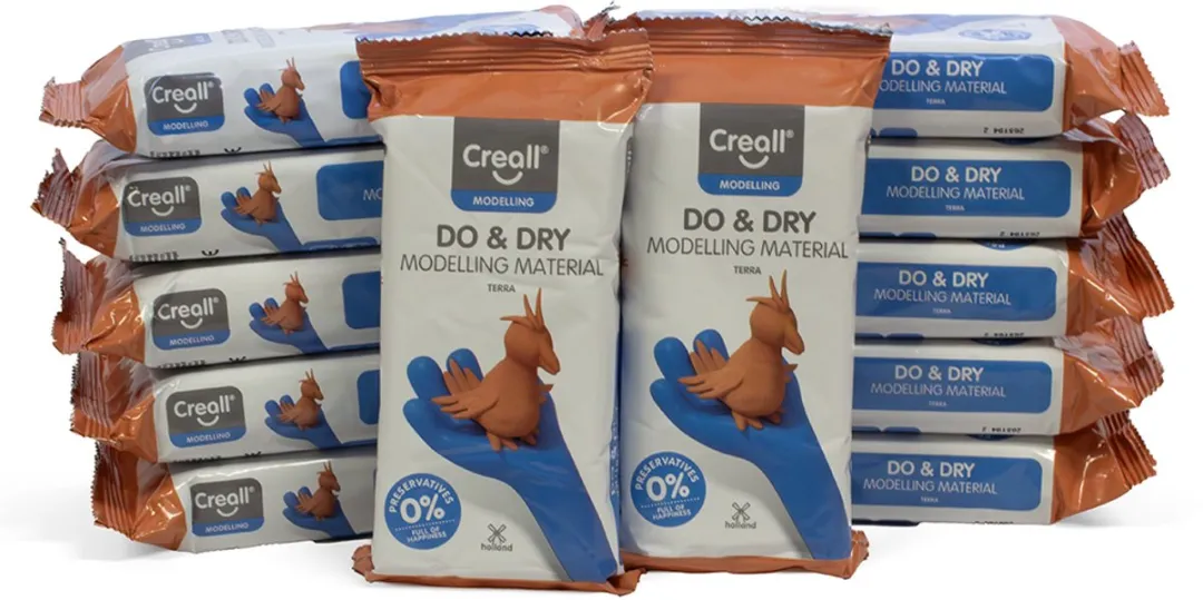 Creall Do & Dry | Luchtdrogende klei kleur Terra | 12 x 500g | Made in Holland | Zacht en klaar voor gebruik | Made in Holland | Knutselwerk kinderen, school, hobby, DIY en creatieve projecten
