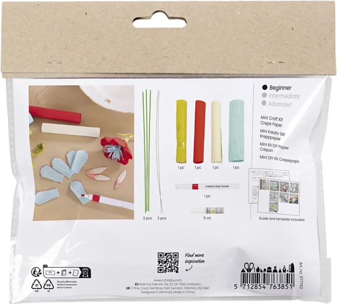 Creativ Company Mini Hobbyset Crepepapier Bloemen Pastelkleuren - 5 Stuks